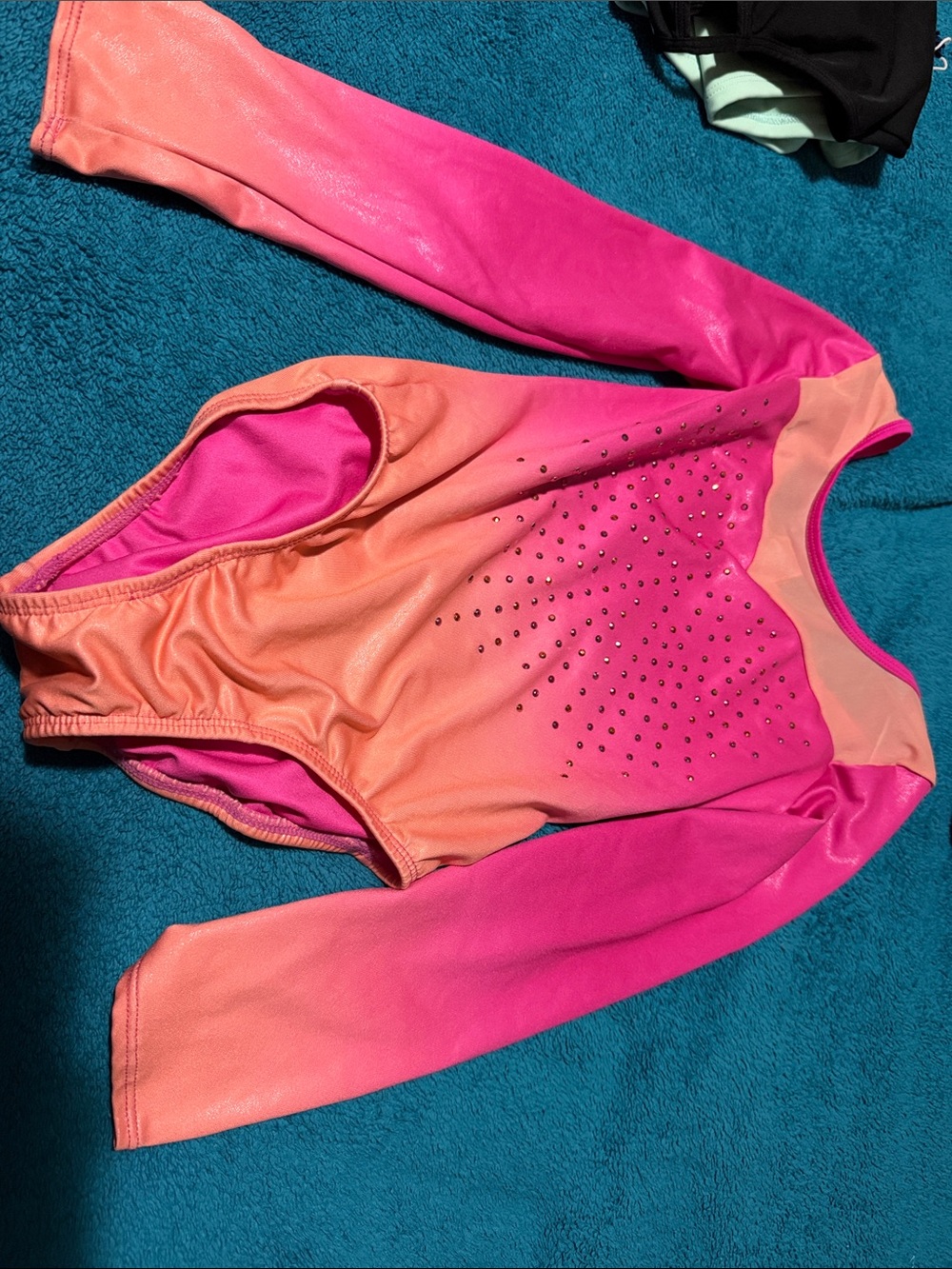 Girls' Long Sleeve Gradient Pink Orange One-Piece Leotard 7/8